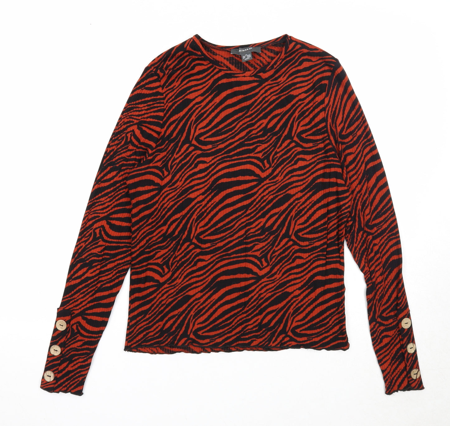 Primark Womens Orange Round Neck Animal Print Viscose Pullover Jumper Size 18 - Tiger Pattern
