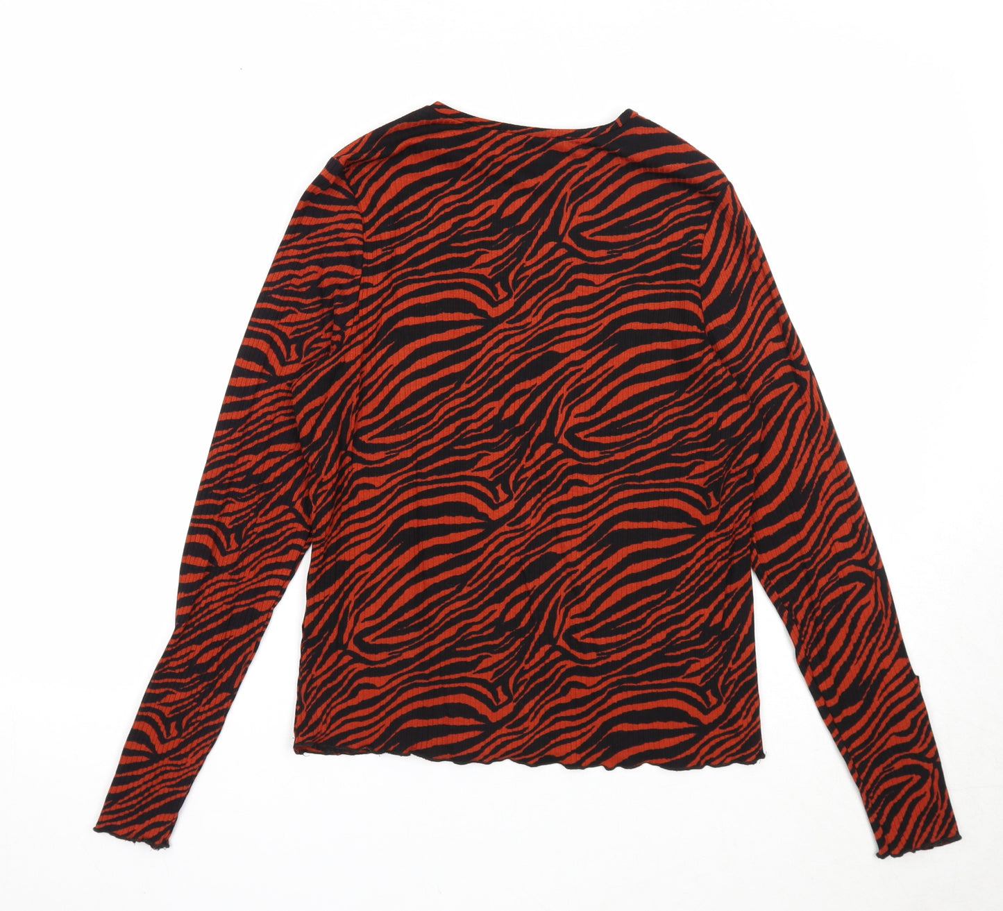 Primark Womens Orange Round Neck Animal Print Viscose Pullover Jumper Size 18 - Tiger Pattern