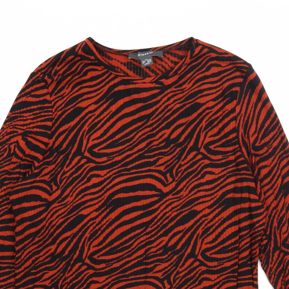 Primark Womens Orange Round Neck Animal Print Viscose Pullover Jumper Size 18 - Tiger Pattern