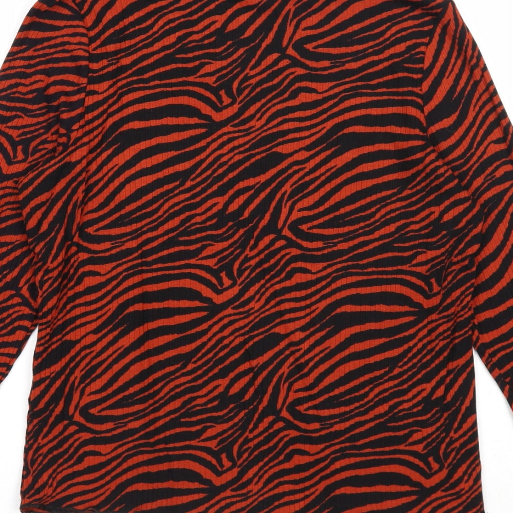 Primark Womens Orange Round Neck Animal Print Viscose Pullover Jumper Size 18 - Tiger Pattern