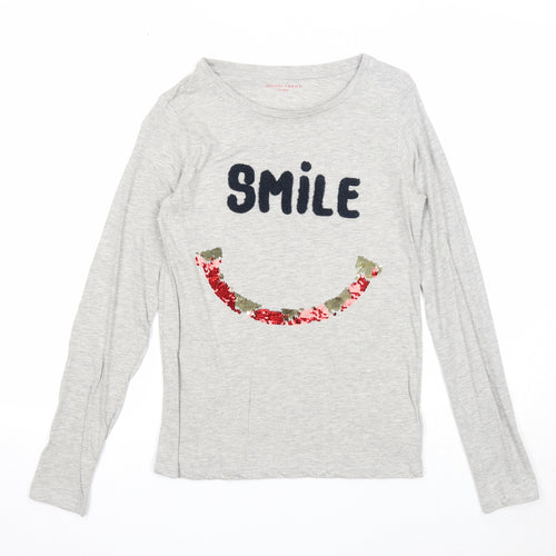 Monoprix Girls Grey Cotton Basic T-Shirt Size 14 Years Round Neck Pullover - Smile