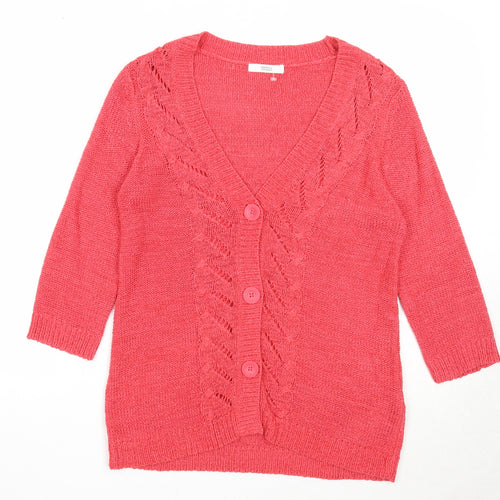Marks and Spencer Womens Red V-Neck Acrylic Cardigan Jumper Size 10