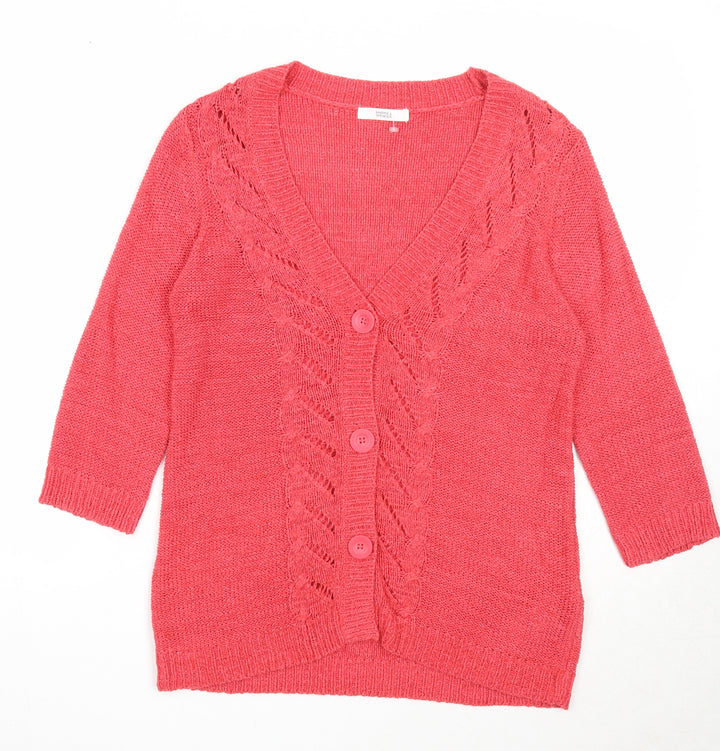 Marks and Spencer Womens Red V-Neck Acrylic Cardigan Jumper Size 10