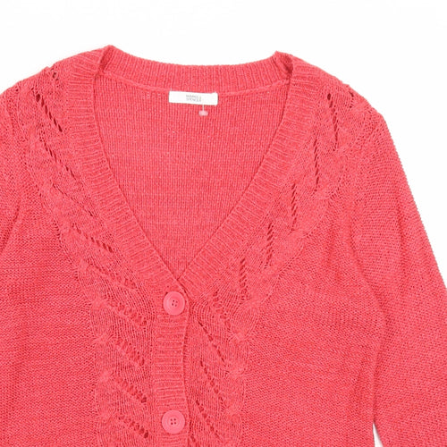 Marks and Spencer Womens Red V-Neck Acrylic Cardigan Jumper Size 10