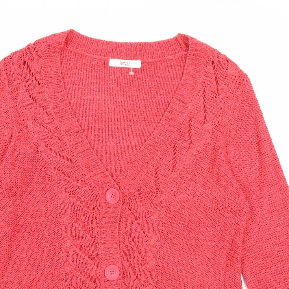 Marks and Spencer Womens Red V-Neck Acrylic Cardigan Jumper Size 10