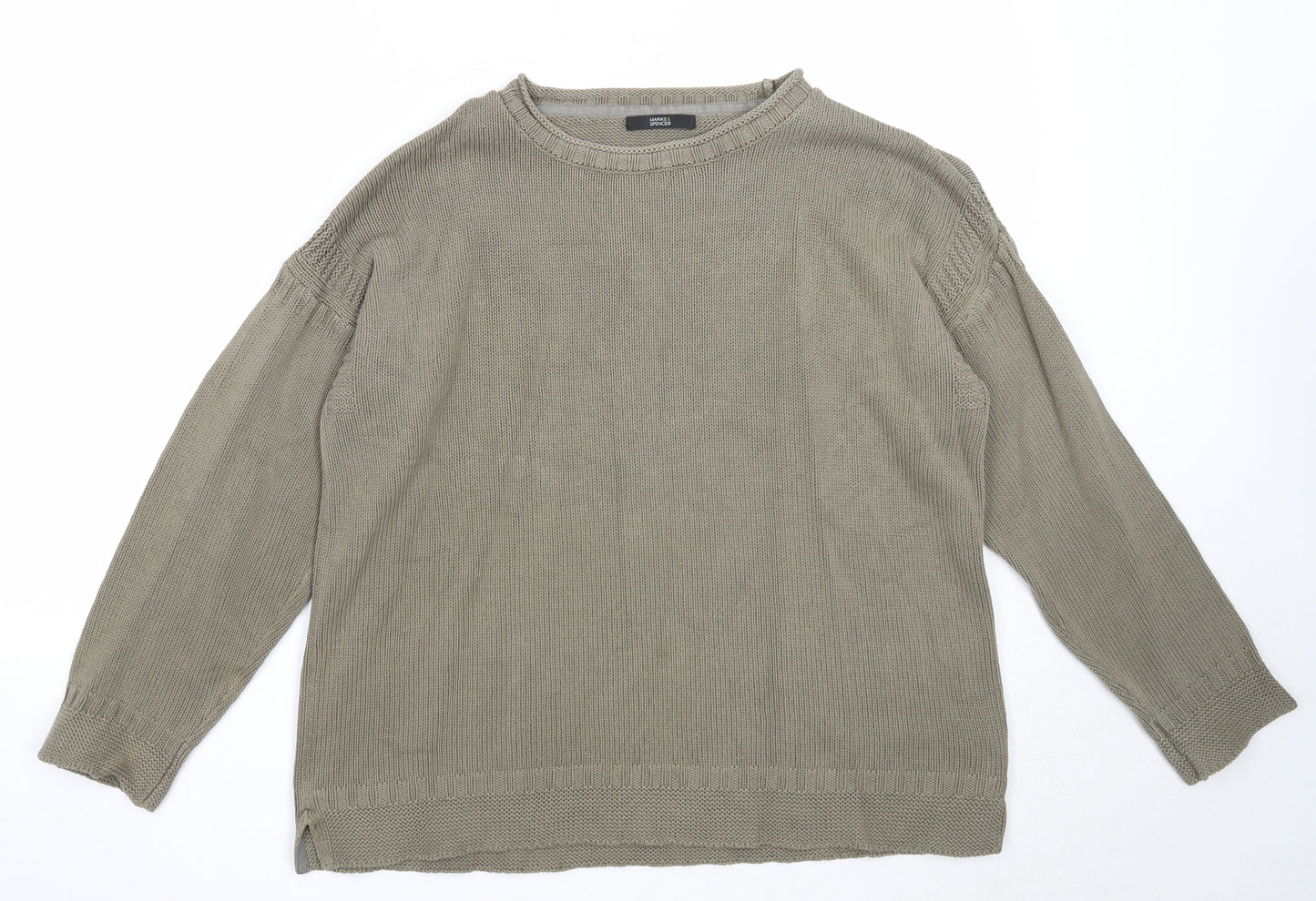 Marks and Spencer Womens Green Round Neck Cotton Pullover Jumper Size 16
