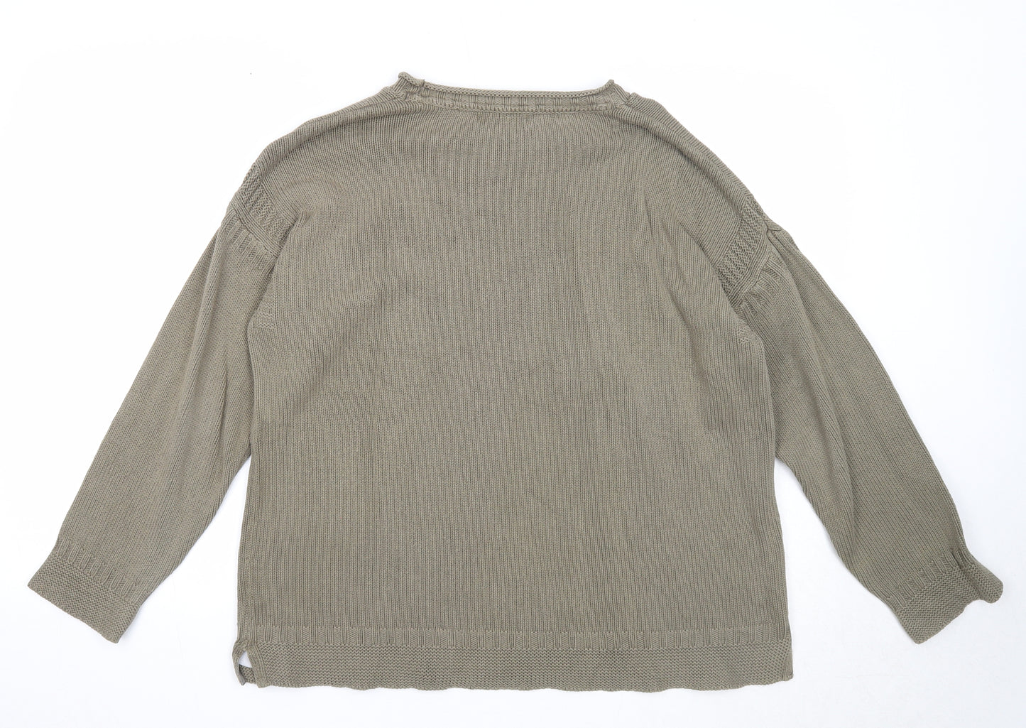 Marks and Spencer Womens Green Round Neck Cotton Pullover Jumper Size 16