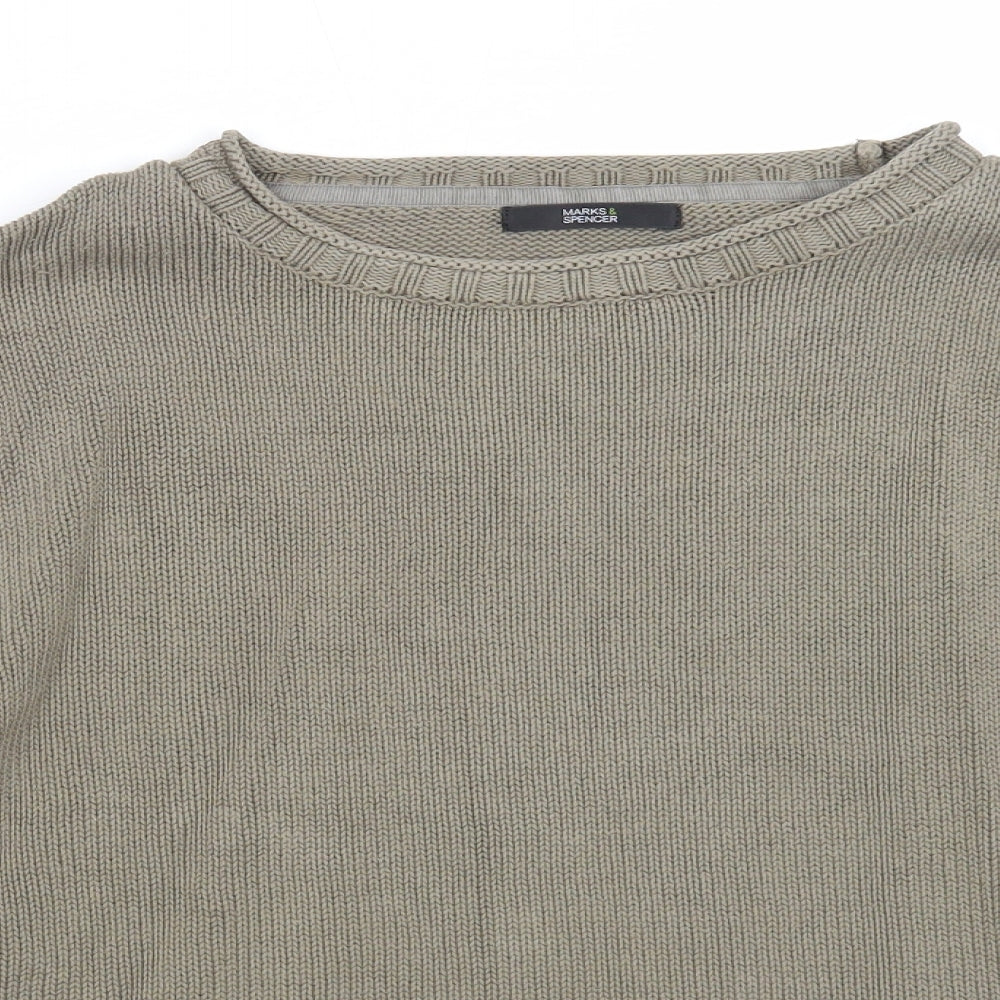 Marks and Spencer Womens Green Round Neck Cotton Pullover Jumper Size 16