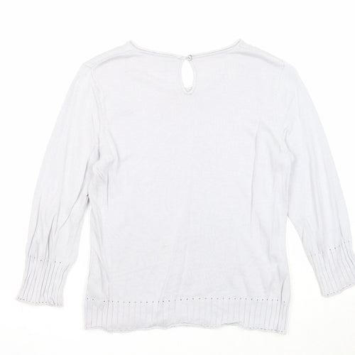 Monsoon Womens Grey Round Neck Cotton Pullover Jumper Size 10