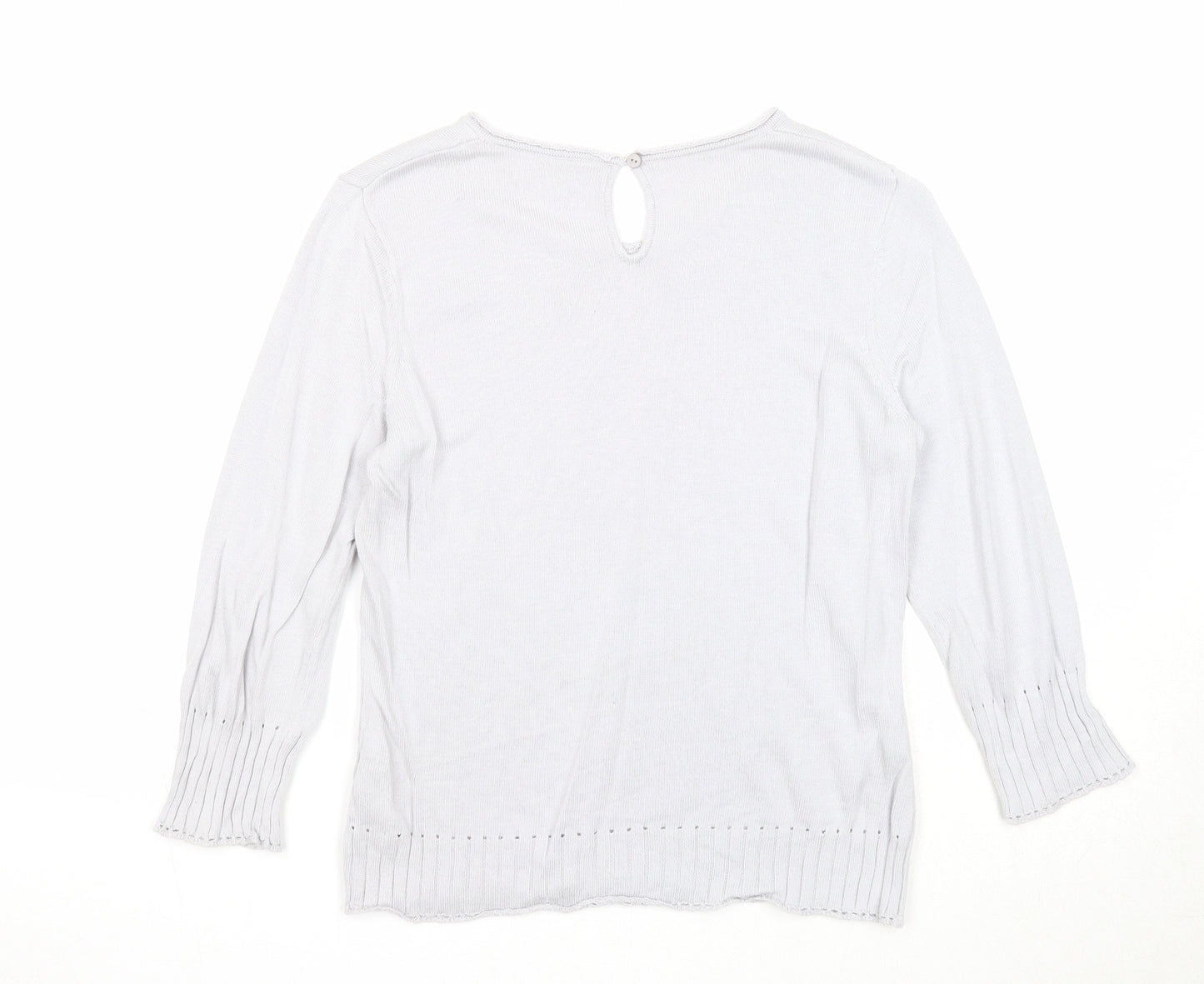 Monsoon Womens Grey Round Neck Cotton Pullover Jumper Size 10