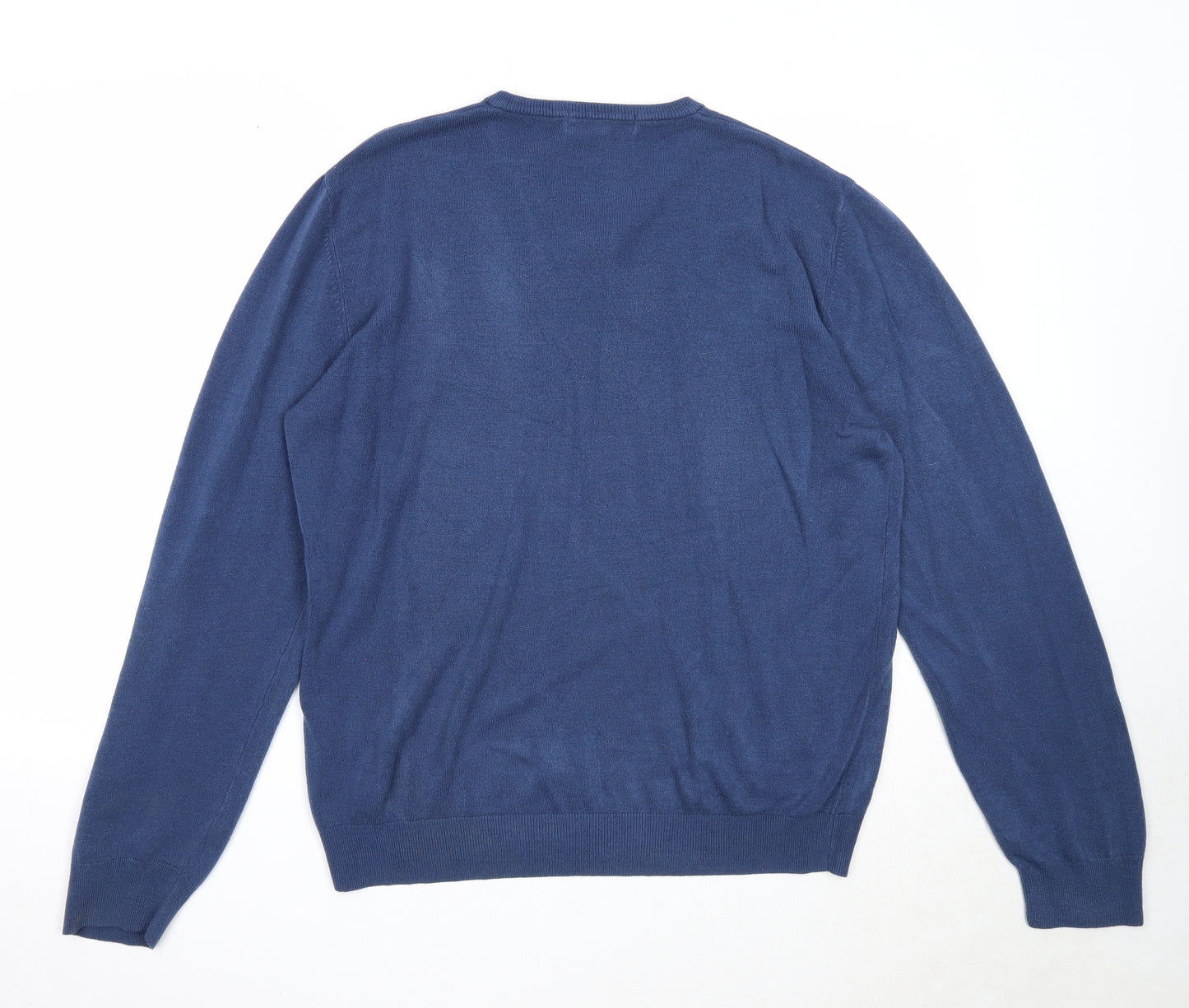 Marks and Spencer Mens Blue V-Neck Acrylic Pullover Jumper Size XL Long Sleeve