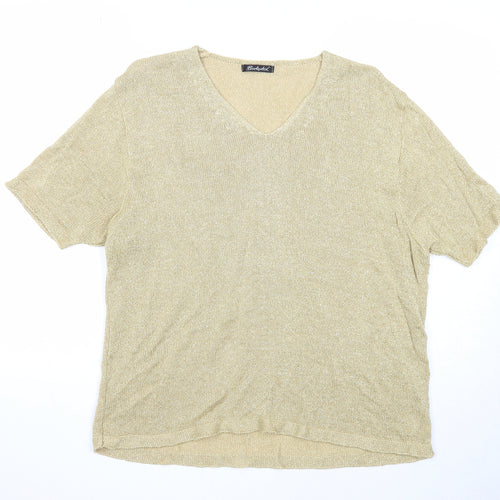 Berkertex Womens Gold V-Neck Acrylic Pullover Jumper Size 18