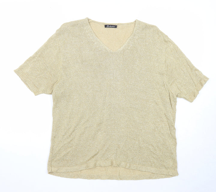 Berkertex Womens Gold V-Neck Acrylic Pullover Jumper Size 18