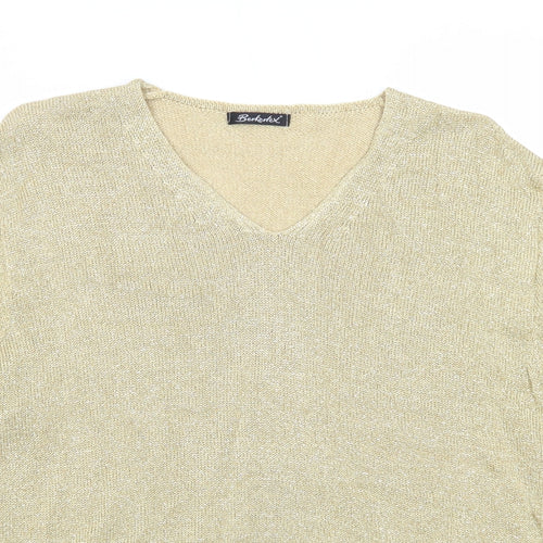 Berkertex Womens Gold V-Neck Acrylic Pullover Jumper Size 18