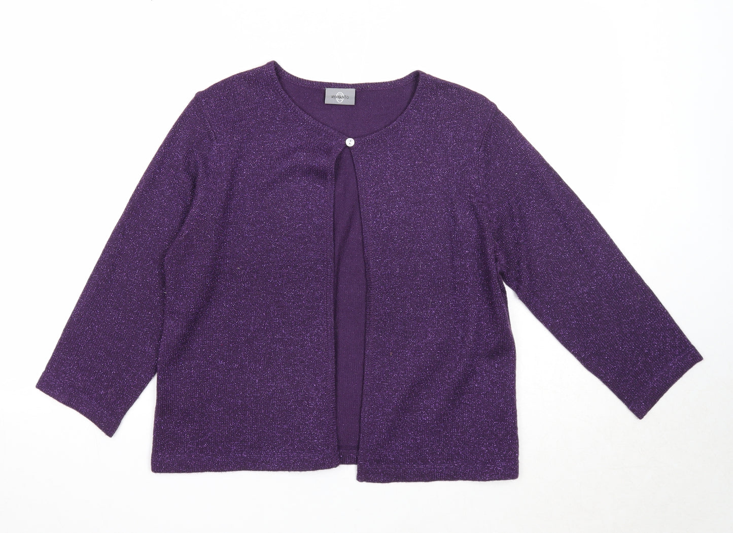 AMARANTO Womens Purple Round Neck Acrylic Cardigan Jumper Size L