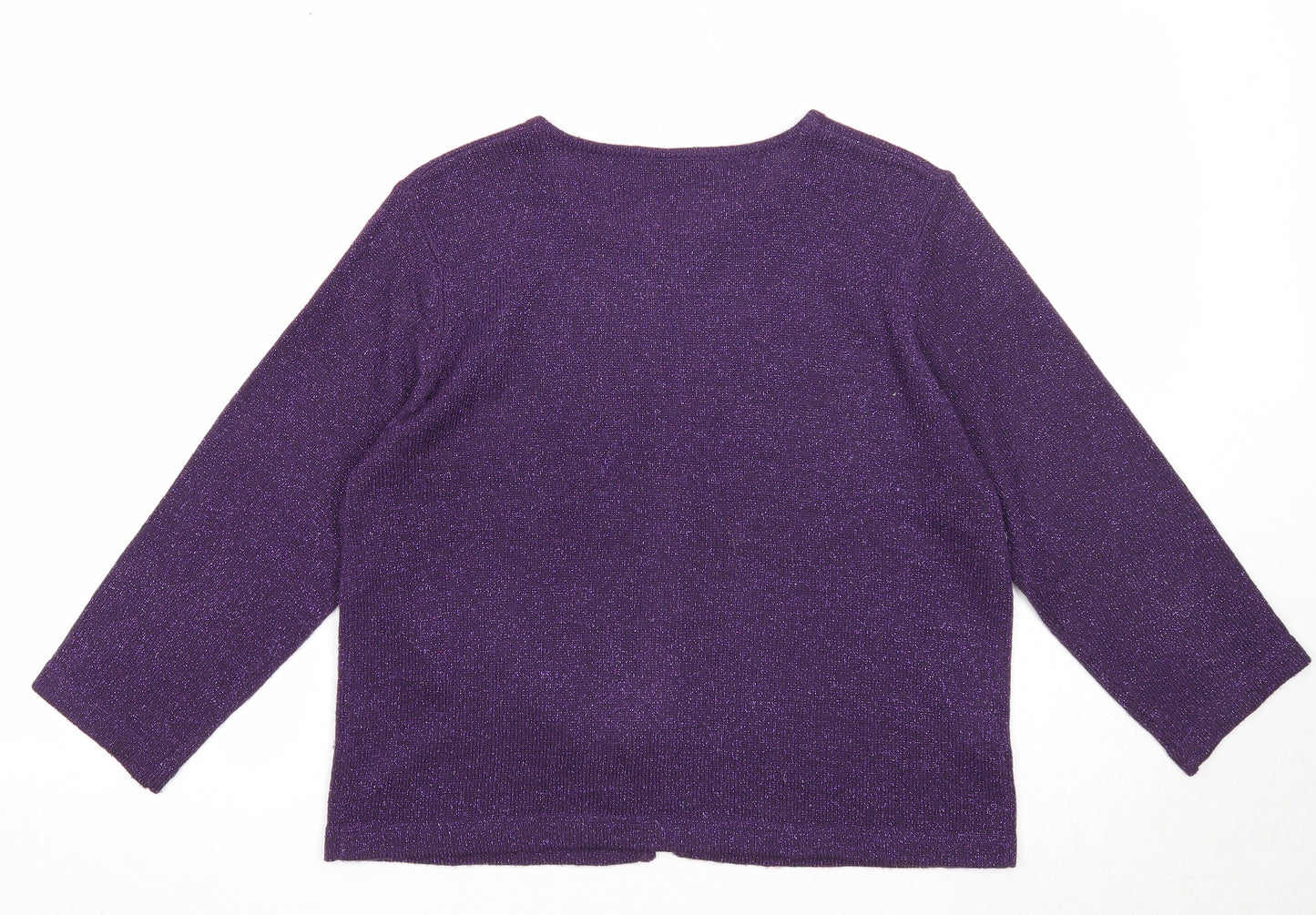 AMARANTO Womens Purple Round Neck Acrylic Cardigan Jumper Size L