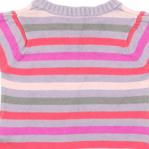 Vertbaudet Girls Multicoloured Striped Cotton Basic T-Shirt Size 3-6 Months Round Neck Button