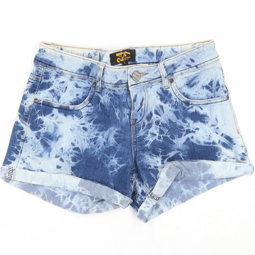 24/7 Authentic Denim Womens Blue Geometric Cotton Hot Pants Shorts Size 8 Regular Zip