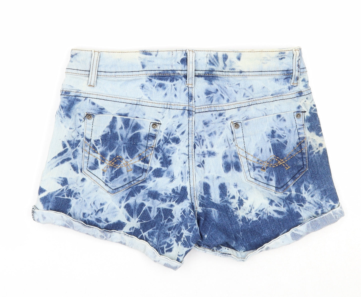 24/7 Authentic Denim Womens Blue Geometric Cotton Hot Pants Shorts Size 8 Regular Zip