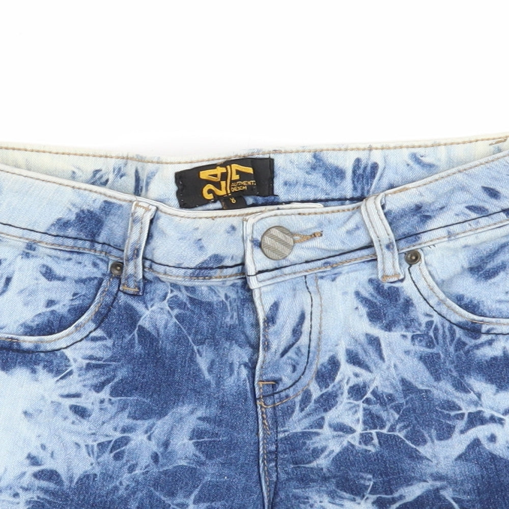 24/7 Authentic Denim Womens Blue Geometric Cotton Hot Pants Shorts Size 8 Regular Zip