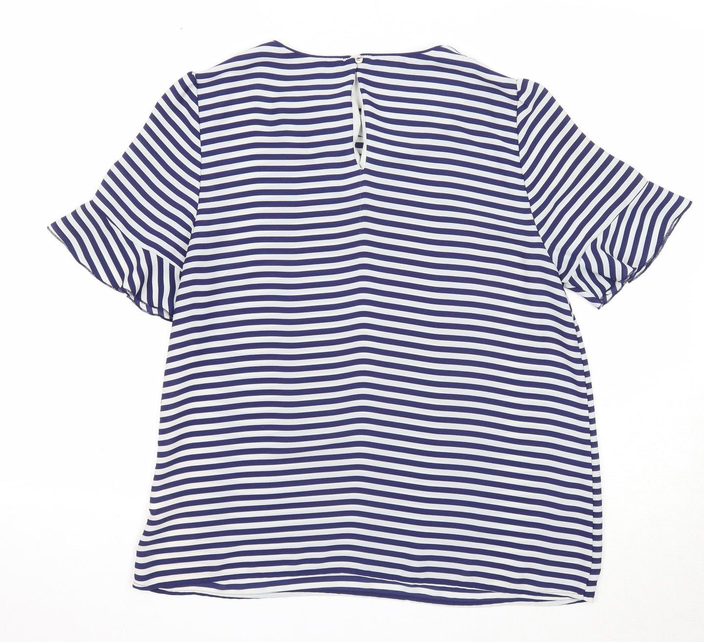 Oasis Womens Blue Striped Polyester Basic T-Shirt Size 14 Round Neck