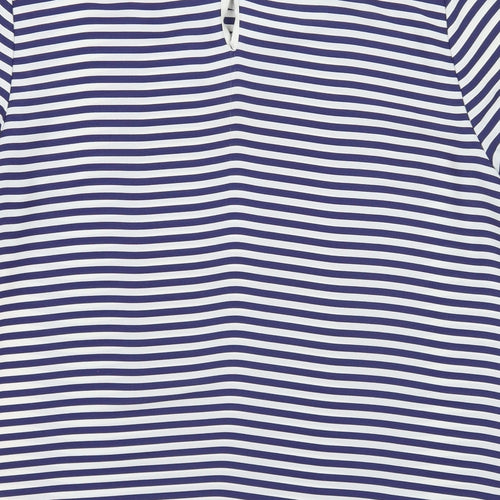 Oasis Womens Blue Striped Polyester Basic T-Shirt Size 14 Round Neck