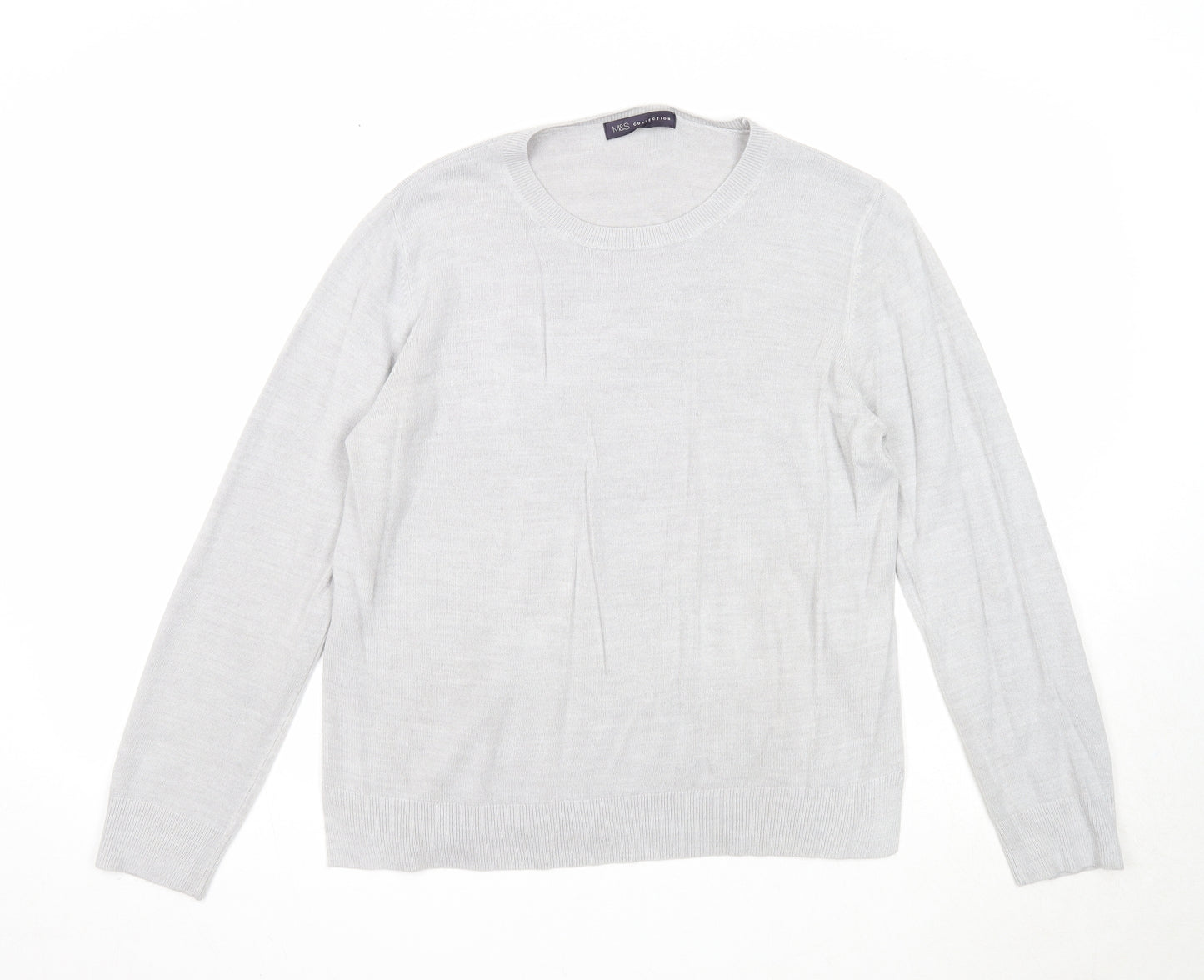Marks and Spencer Womens Grey Round Neck Acrylic Pullover Jumper Size 16