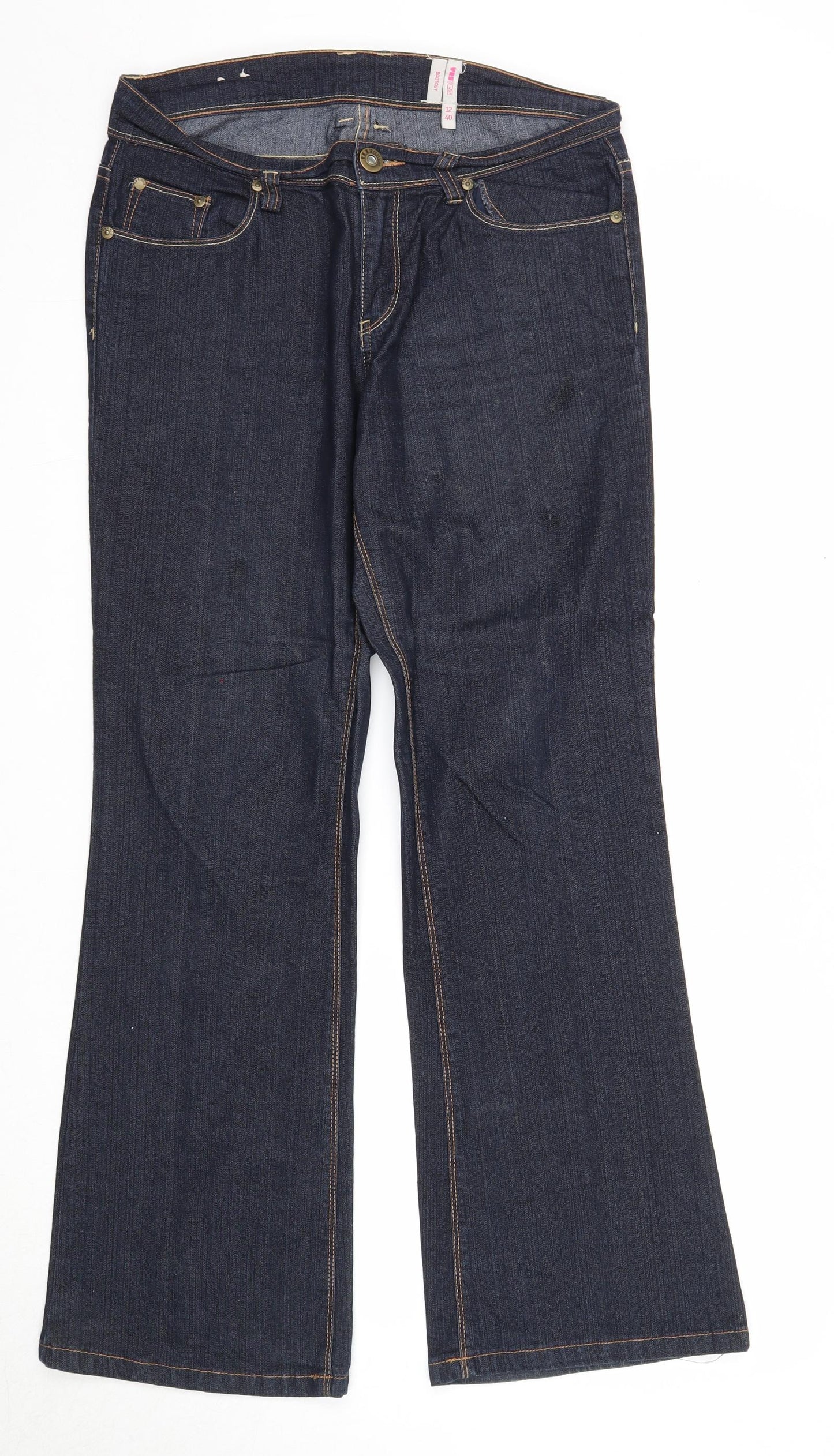 Yes Yes Womens Blue Cotton Bootcut Jeans Size 12 Regular Zip