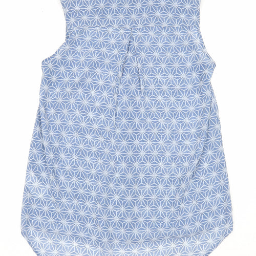 H&M Womens Blue Geometric Polyester Basic Button-Up Size 4 Collared