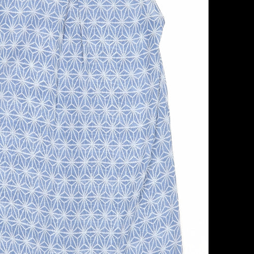 H&M Womens Blue Geometric Polyester Basic Button-Up Size 4 Collared