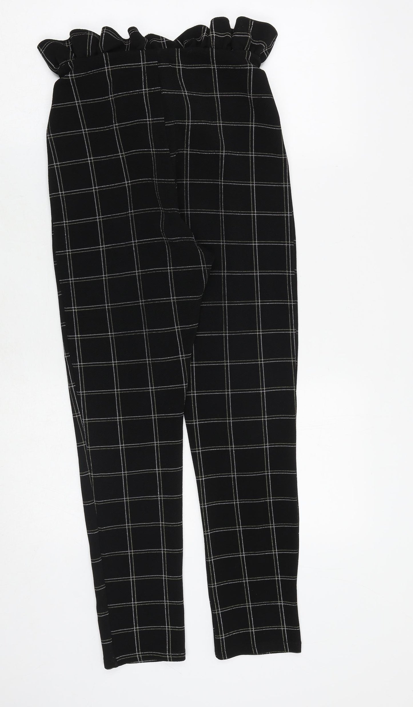 PRETTYLITTLETHING Womens Black Check Polyester Capri Trousers Size 8 Regular Zip - Paperbag Waist