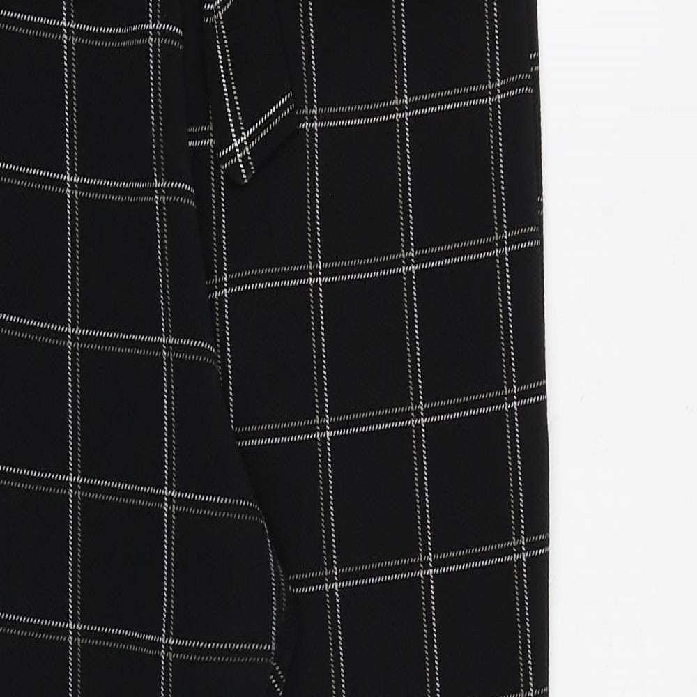 PRETTYLITTLETHING Womens Black Check Polyester Capri Trousers Size 8 Regular Zip - Paperbag Waist