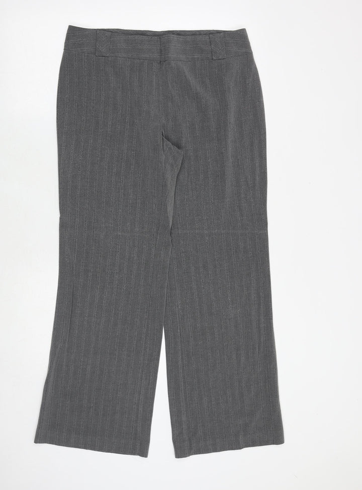 Marks and Spencer Womens Grey Striped Viscose Dress Pants Trousers Size 14 Regular