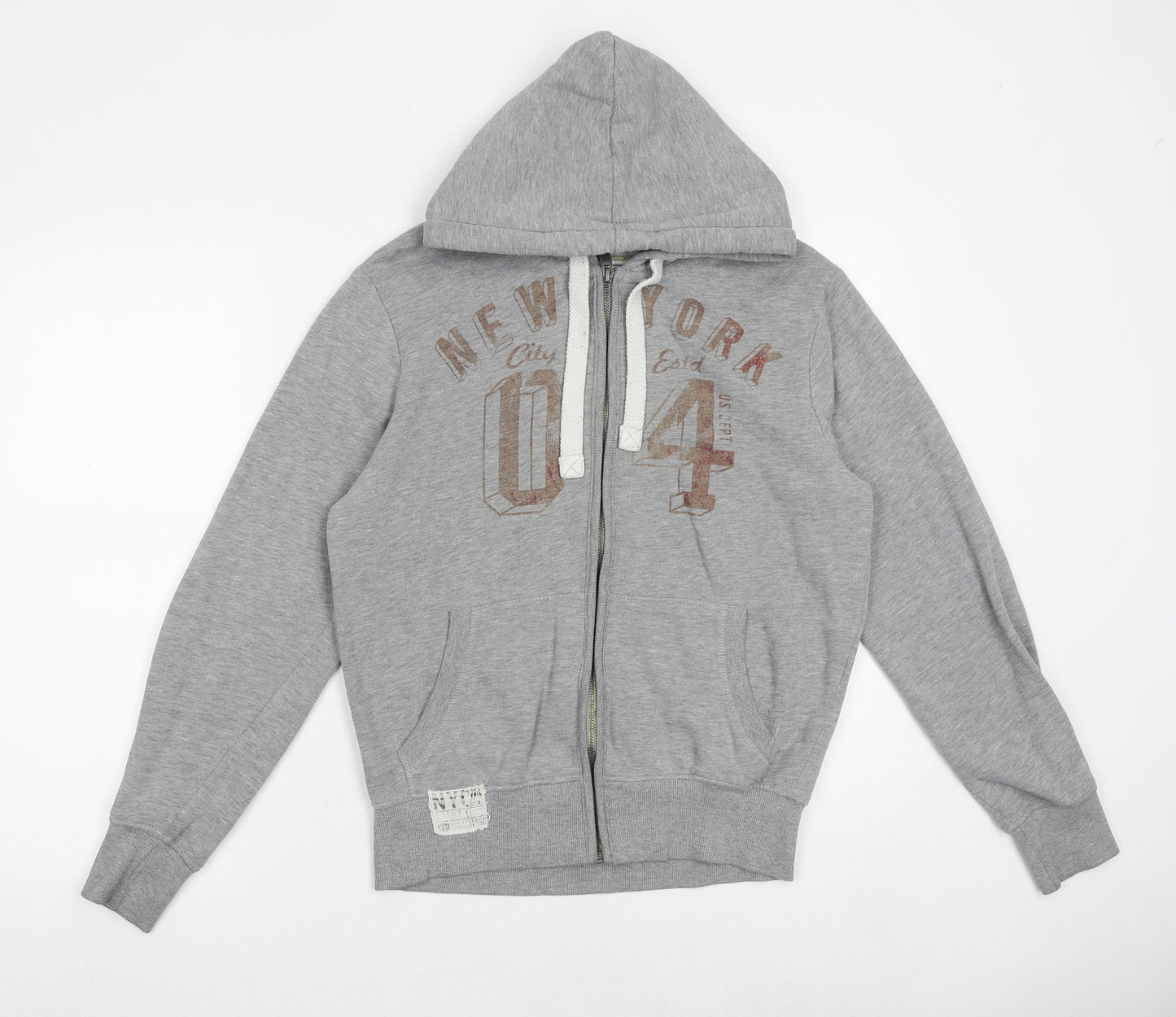 Authentic Apparel Mens Grey Polyester Full Zip Hoodie Size S - New York