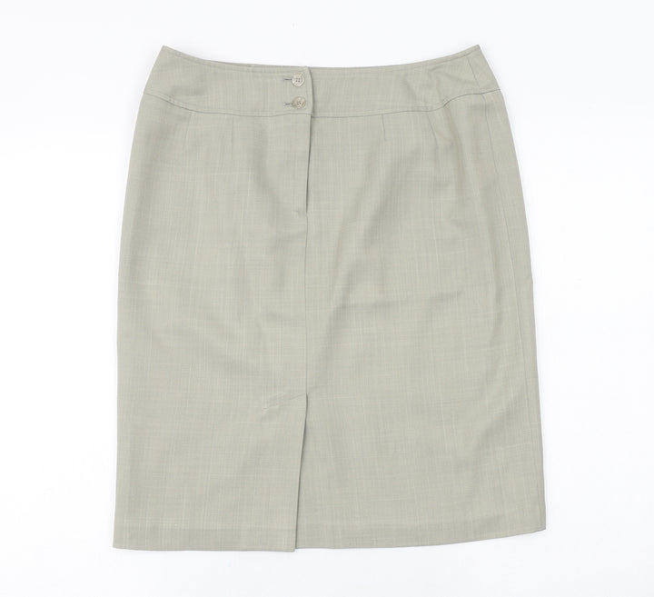 George Womens Green Polyester A-Line Skirt Size 12 Button