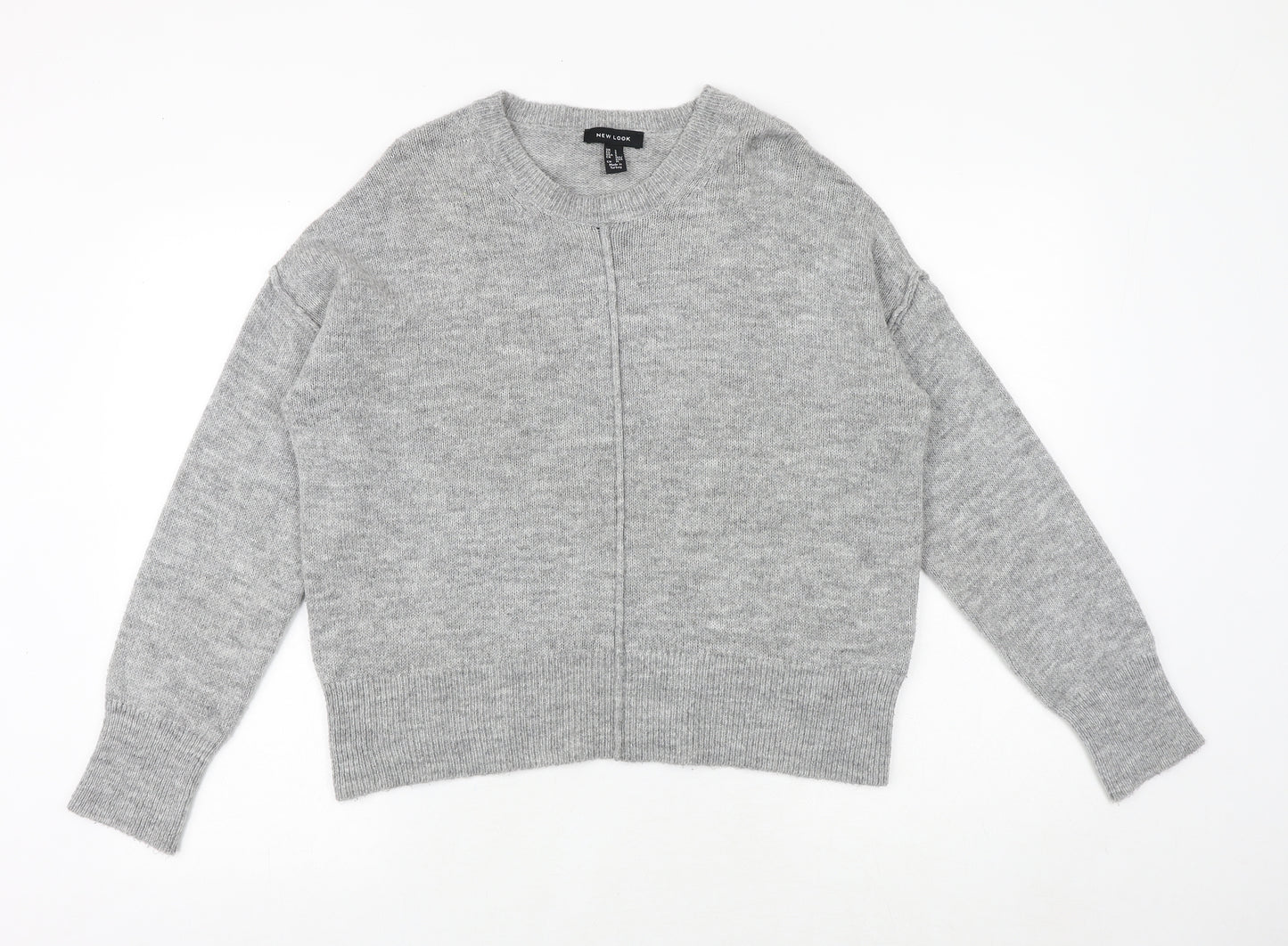 New Look Womens Grey Round Neck Acrylic Pullover Jumper Size S