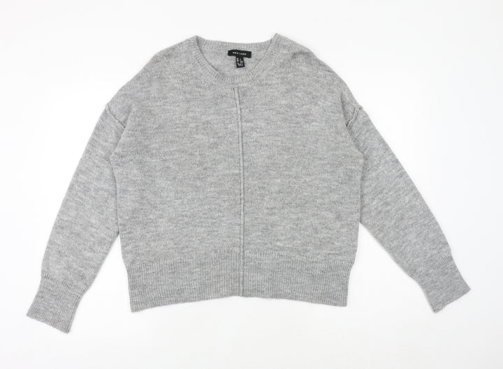 New Look Womens Grey Round Neck Acrylic Pullover Jumper Size S