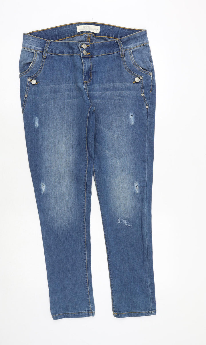 Janina Womens Blue Cotton Skinny Jeans Size 12 Regular Zip