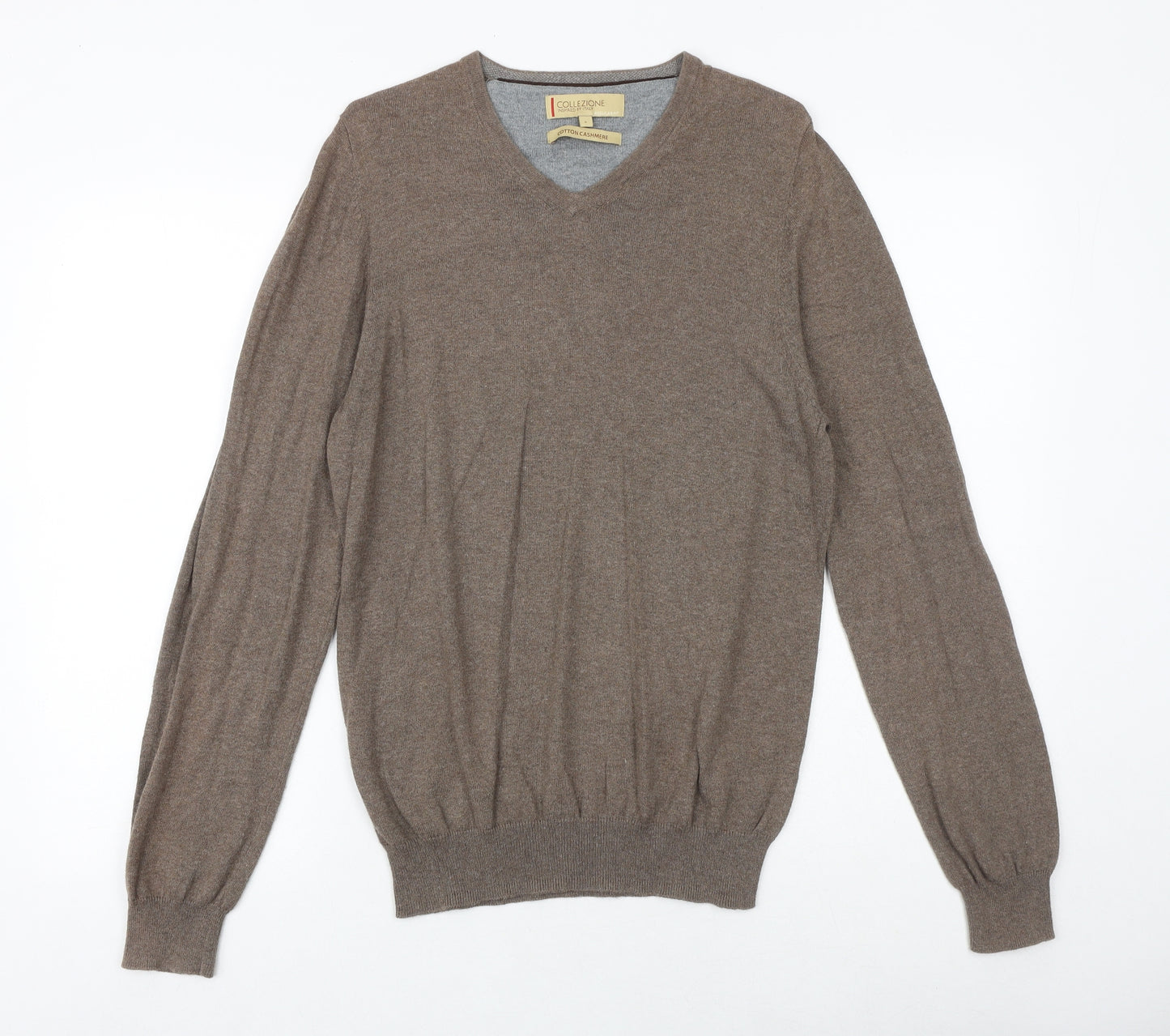 Collezione Mens Brown V-Neck Polyester Pullover Jumper Size S Long Sleeve