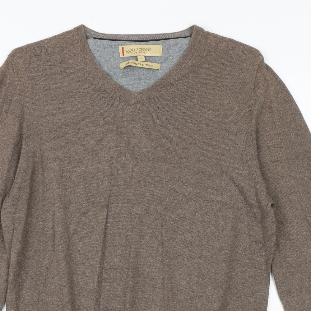 Collezione Mens Brown V-Neck Polyester Pullover Jumper Size S Long Sleeve