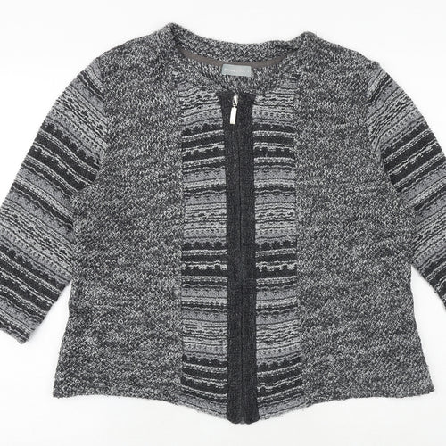 Marks and Spencer Womens Grey Round Neck Geometric Acrylic Full Zip Jumper Size L