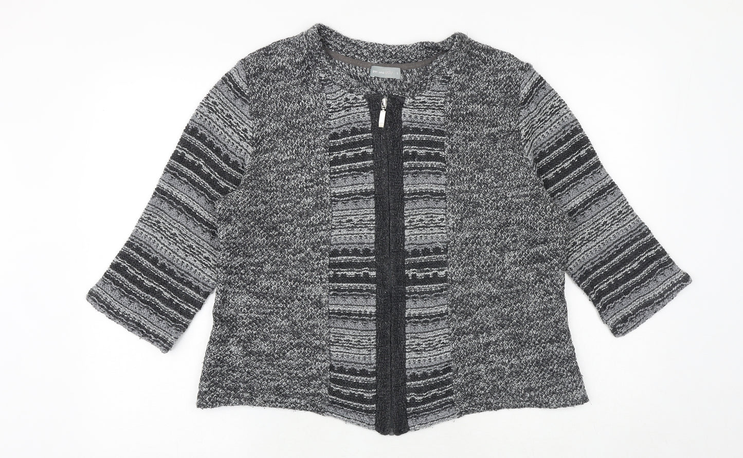Marks and Spencer Womens Grey Round Neck Geometric Acrylic Full Zip Jumper Size L