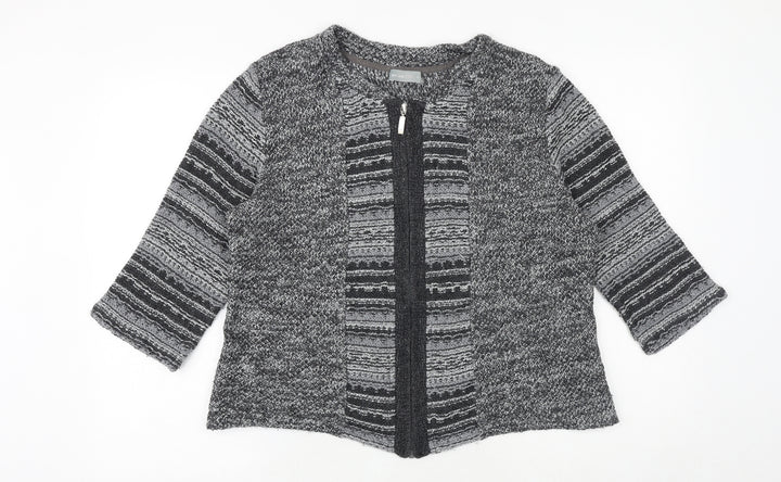 Marks and Spencer Womens Grey Round Neck Geometric Acrylic Full Zip Jumper Size L