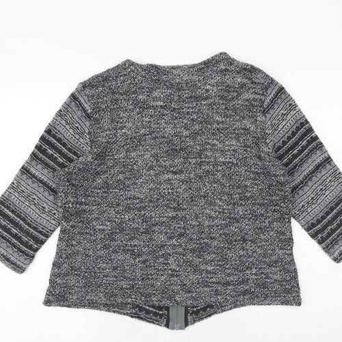 Marks and Spencer Womens Grey Round Neck Geometric Acrylic Full Zip Jumper Size L