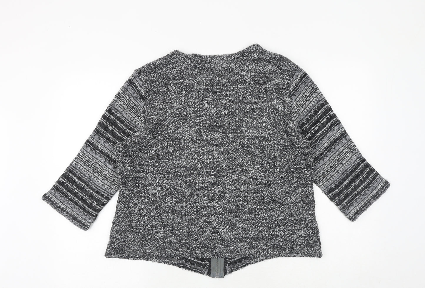 Marks and Spencer Womens Grey Round Neck Geometric Acrylic Full Zip Jumper Size L