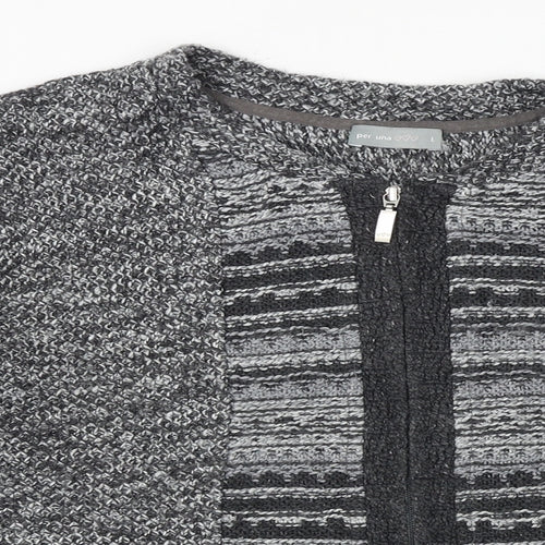 Marks and Spencer Womens Grey Round Neck Geometric Acrylic Full Zip Jumper Size L