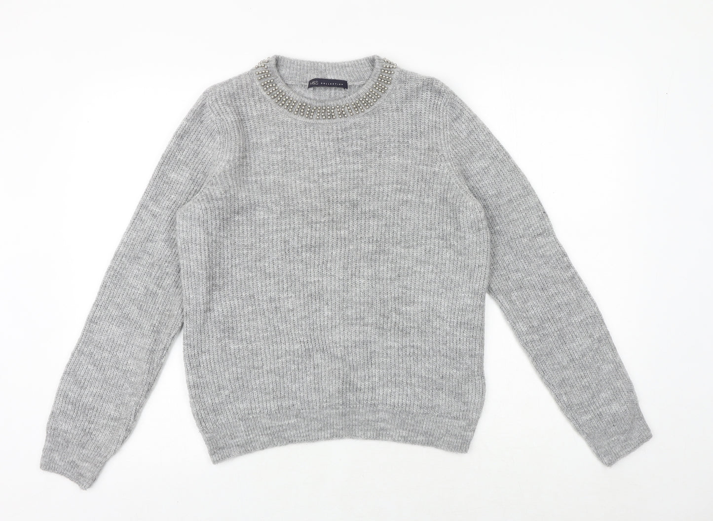 Marks and Spencer Womens Grey Round Neck Acrylic Pullover Jumper Size 12
