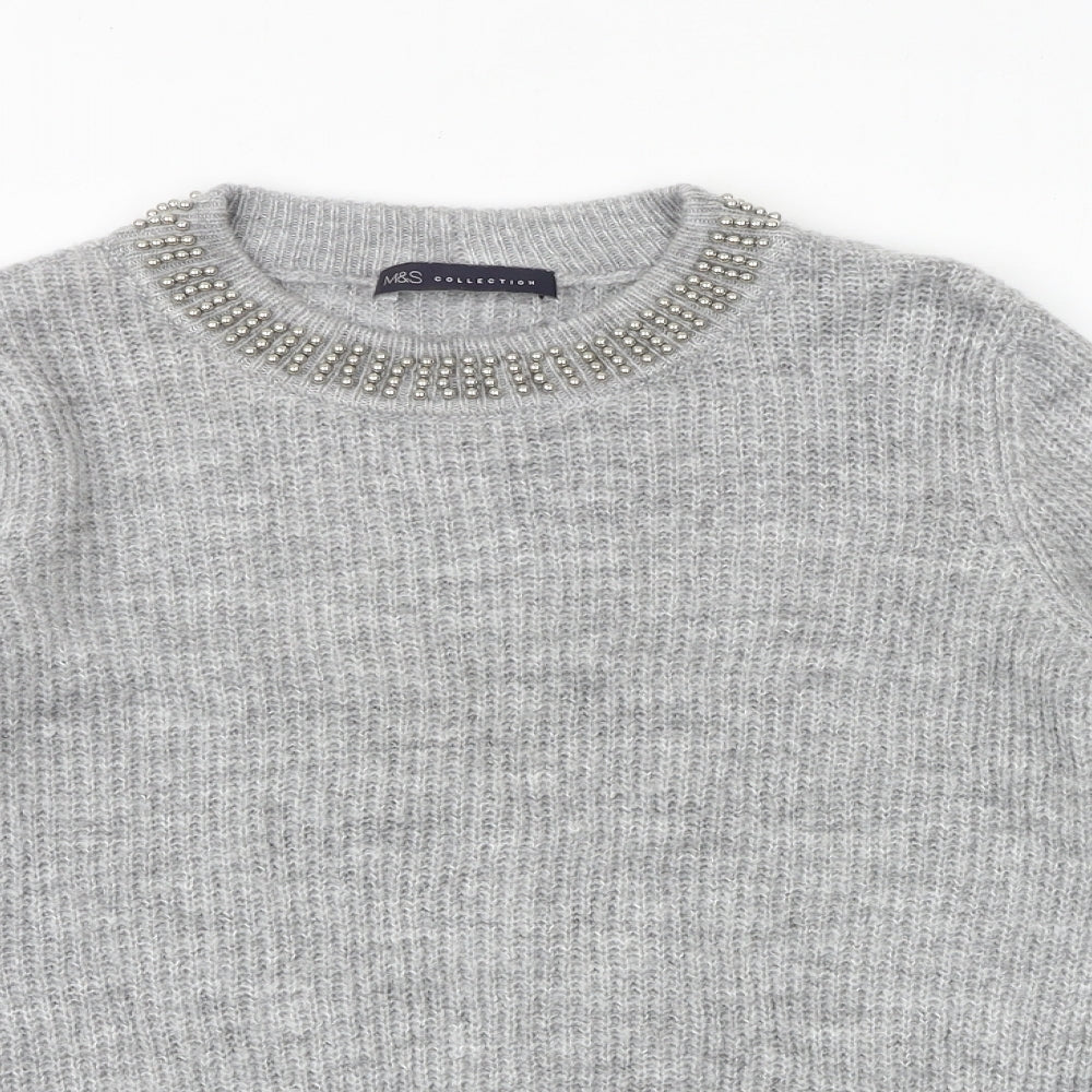 Marks and Spencer Womens Grey Round Neck Acrylic Pullover Jumper Size 12