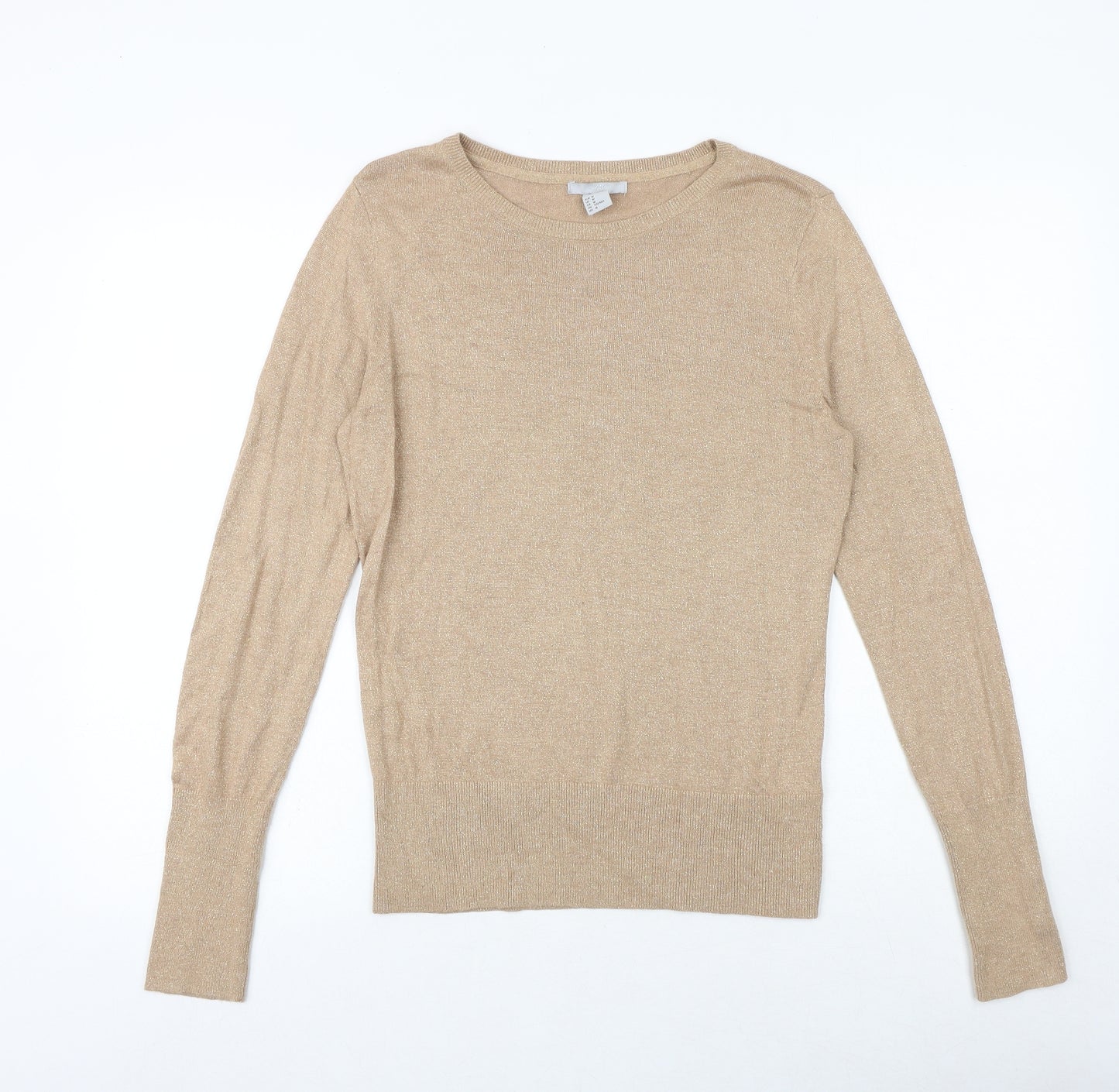 H&M Womens Gold Round Neck Viscose Pullover Jumper Size M