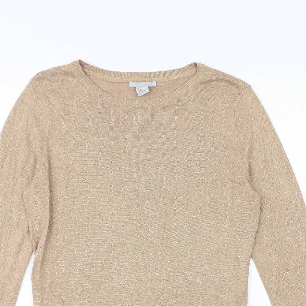 H&M Womens Gold Round Neck Viscose Pullover Jumper Size M